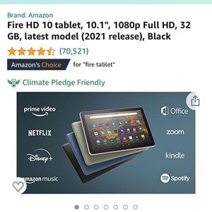 Amazon Fire HD 10 tablet 10.1” 1080p full HD 32 GB